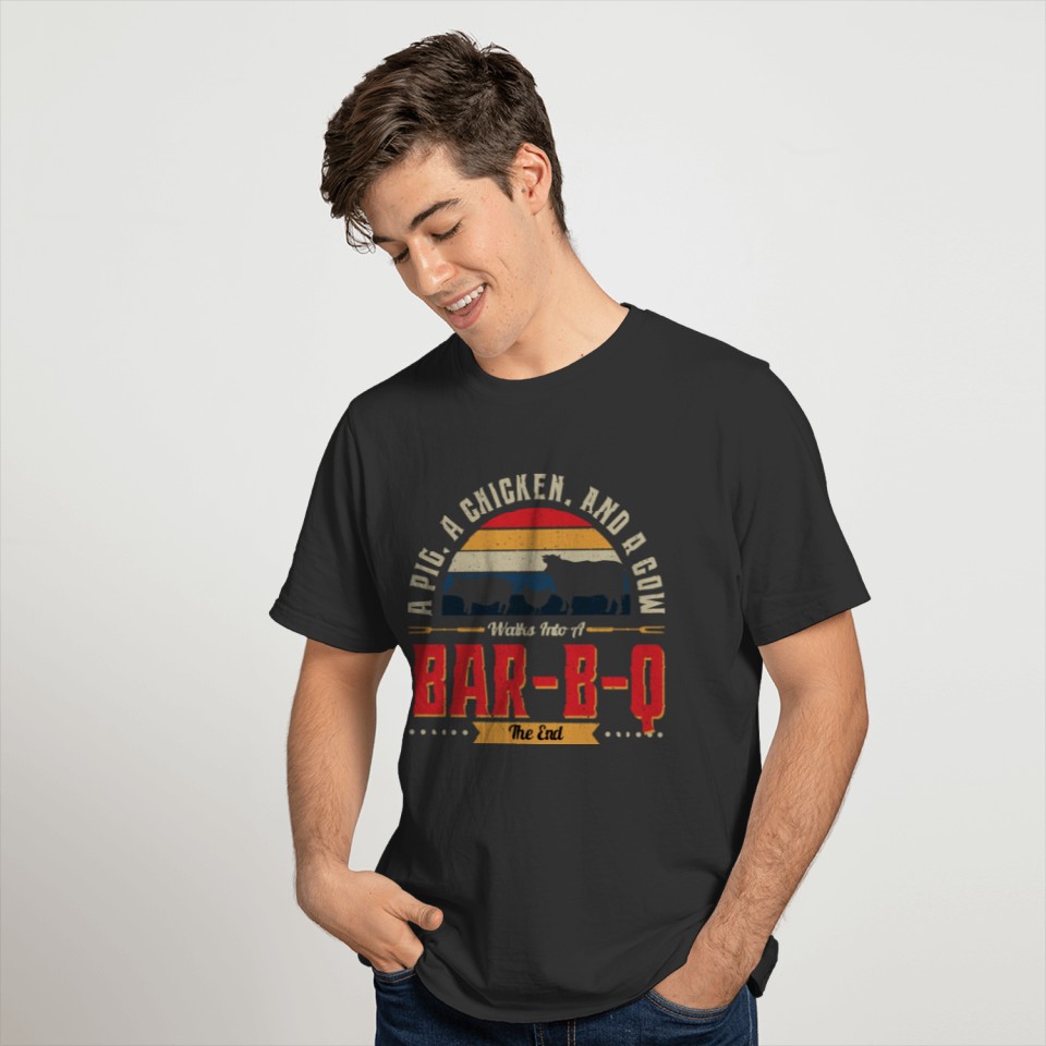Mens Funny BBQ Pig Chicken Cow Grilling Or Smoking T-shirt