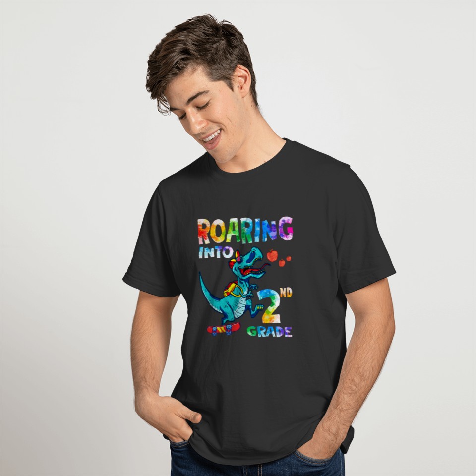 Roaring into 2nd Grade funny saurus watercolor kid T Shirts