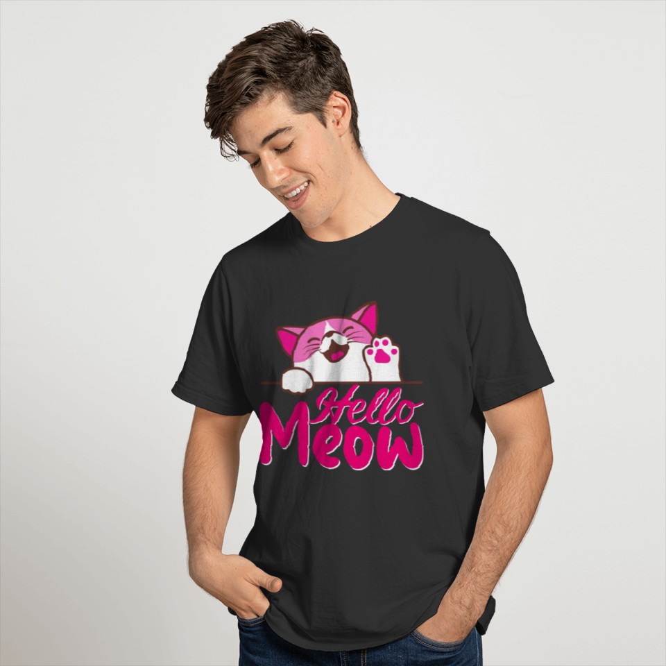 Hello Meow funny cat tshirt T-shirt