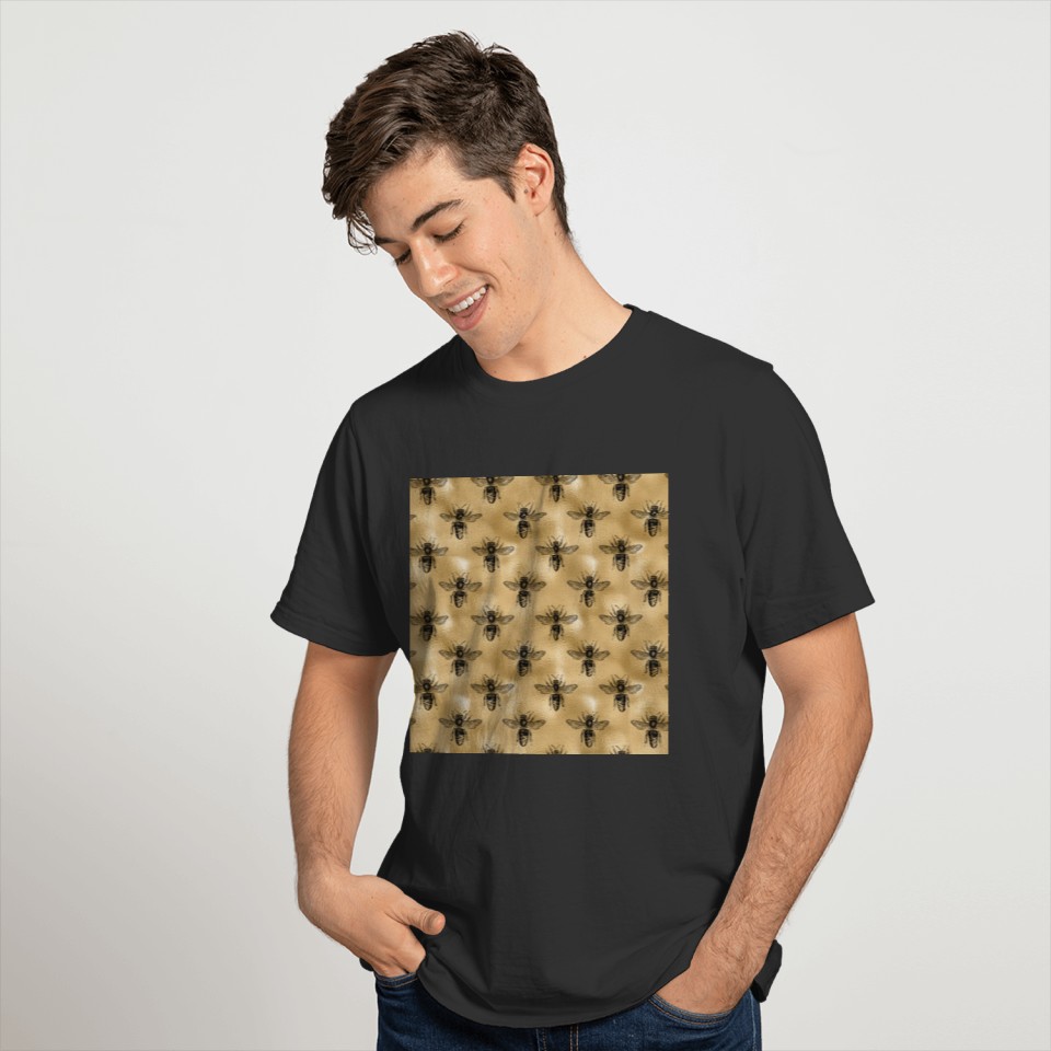 Vintage Honey Bee Gold Metallic Pattern T Shirts