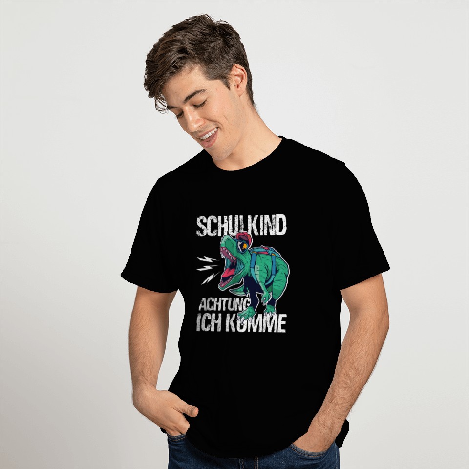 Dino Schoolchild Attention I come to school T Shirts