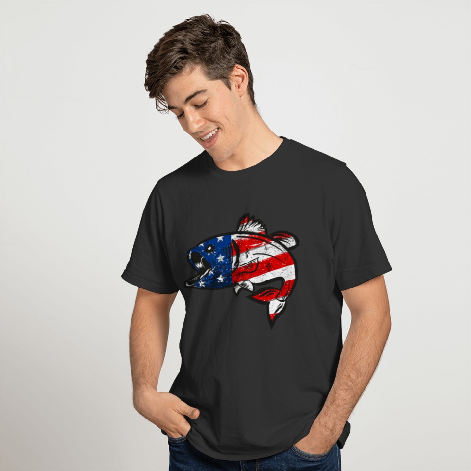 Vintage Amercian Flag Fishing T Shirts