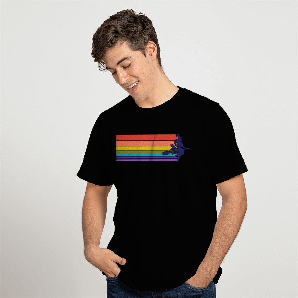 '80s Rainbow Stripes Vintage Witch T Shirts