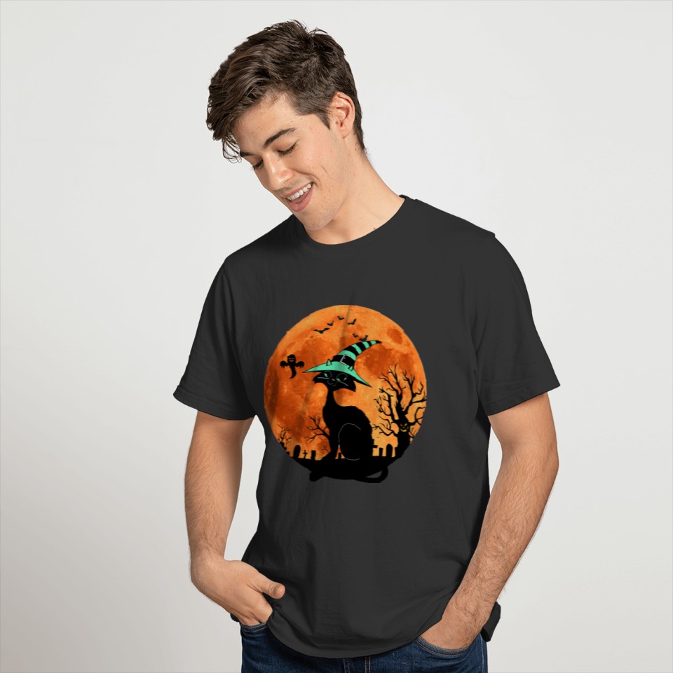 Halloween Black Cat T ShirtRetro Halloween T-shirt
