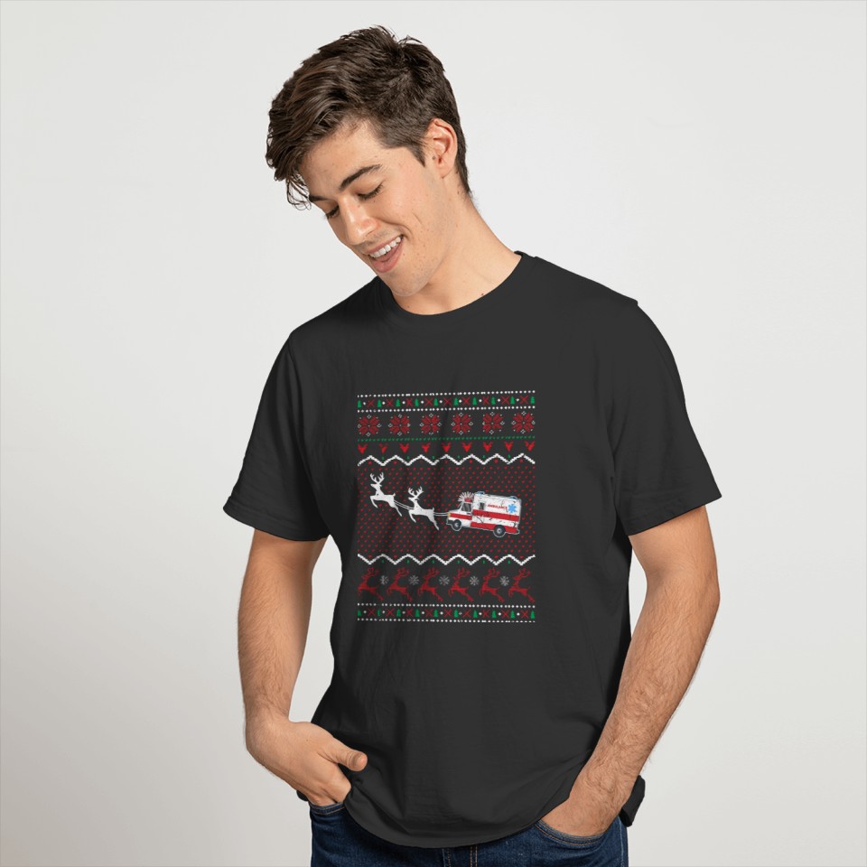 Xmas Paramedic Ambulance Ugly Christmas T-shirt