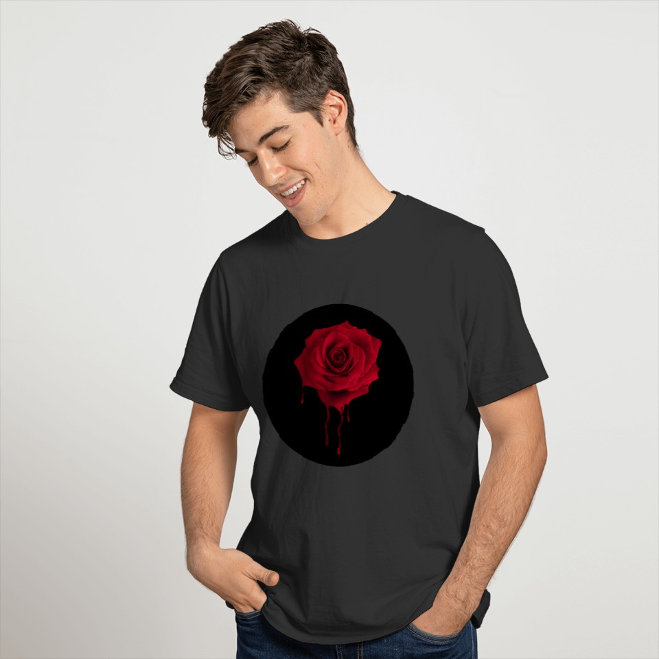 halloween bleeding red rose gothic T-shirt