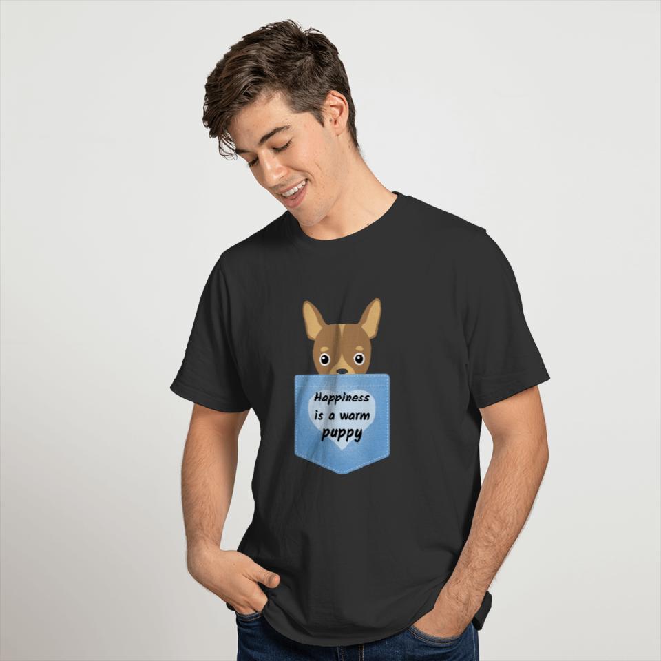 Happiness is a warm puppy - dog pocket T-shirt