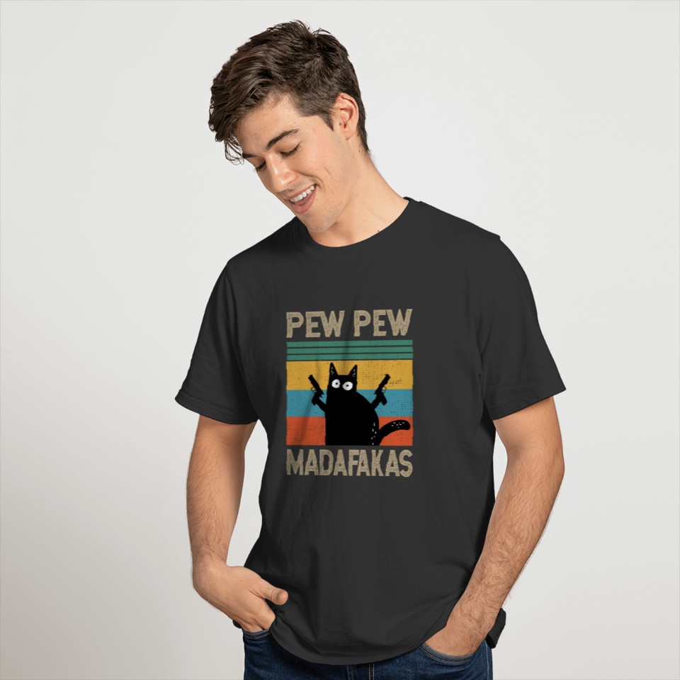 Cat Pew Pew Madafakas Vintage Retro T-shirt