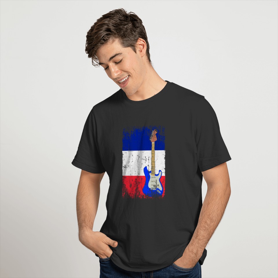 Guitar With France Flag Bass Guitarist Musician Mu T-shirt