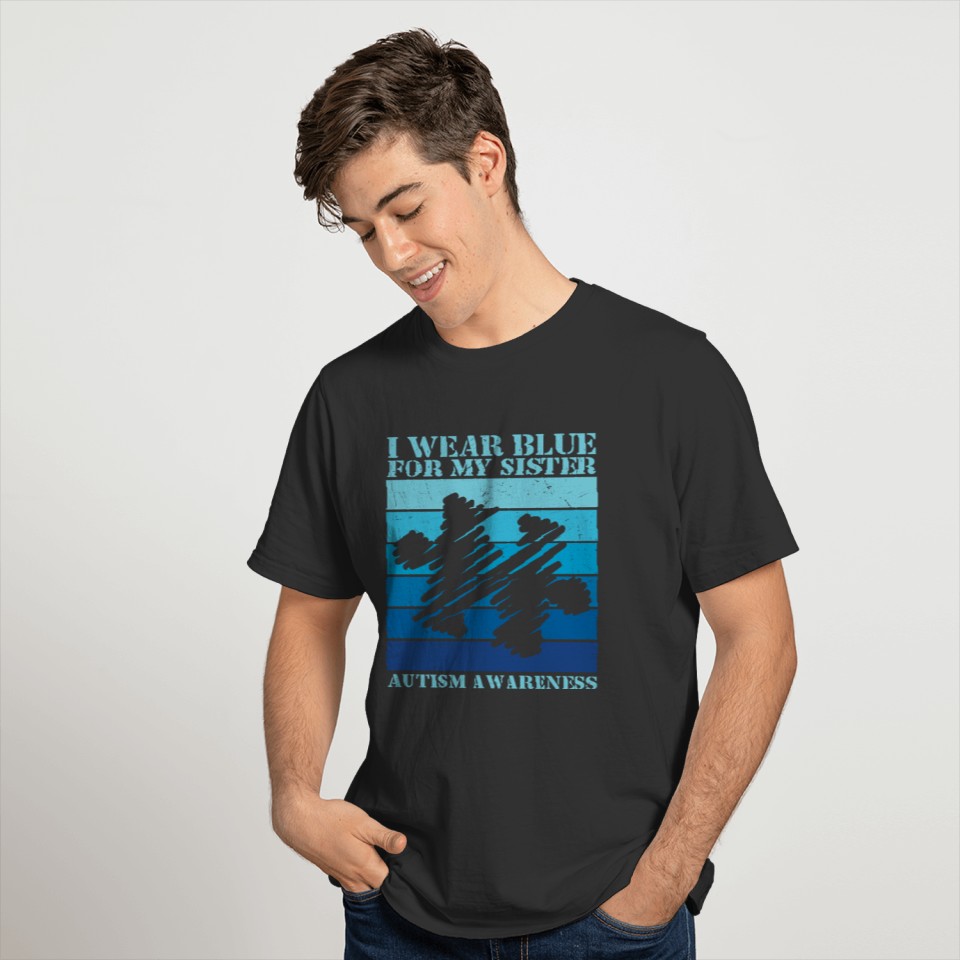 I Wear Blue For My Sister Autism Puzzle T-shirt