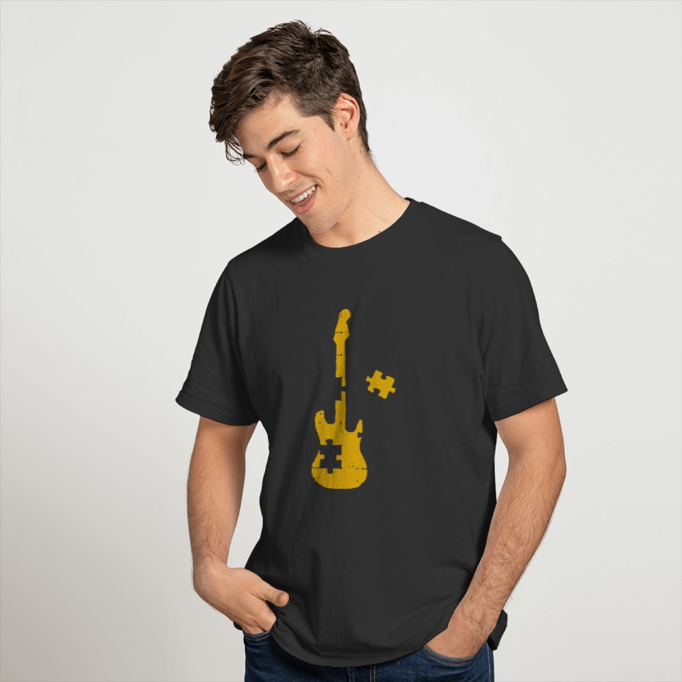 Gold Guitar Puzzle Funny Logo T-shirt