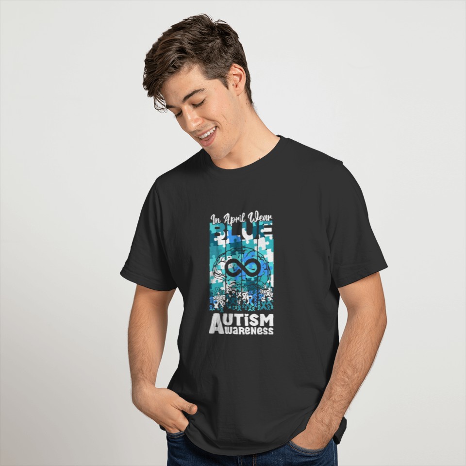 In April We Wear Blue Autism Awareness Puzzle T-shirt