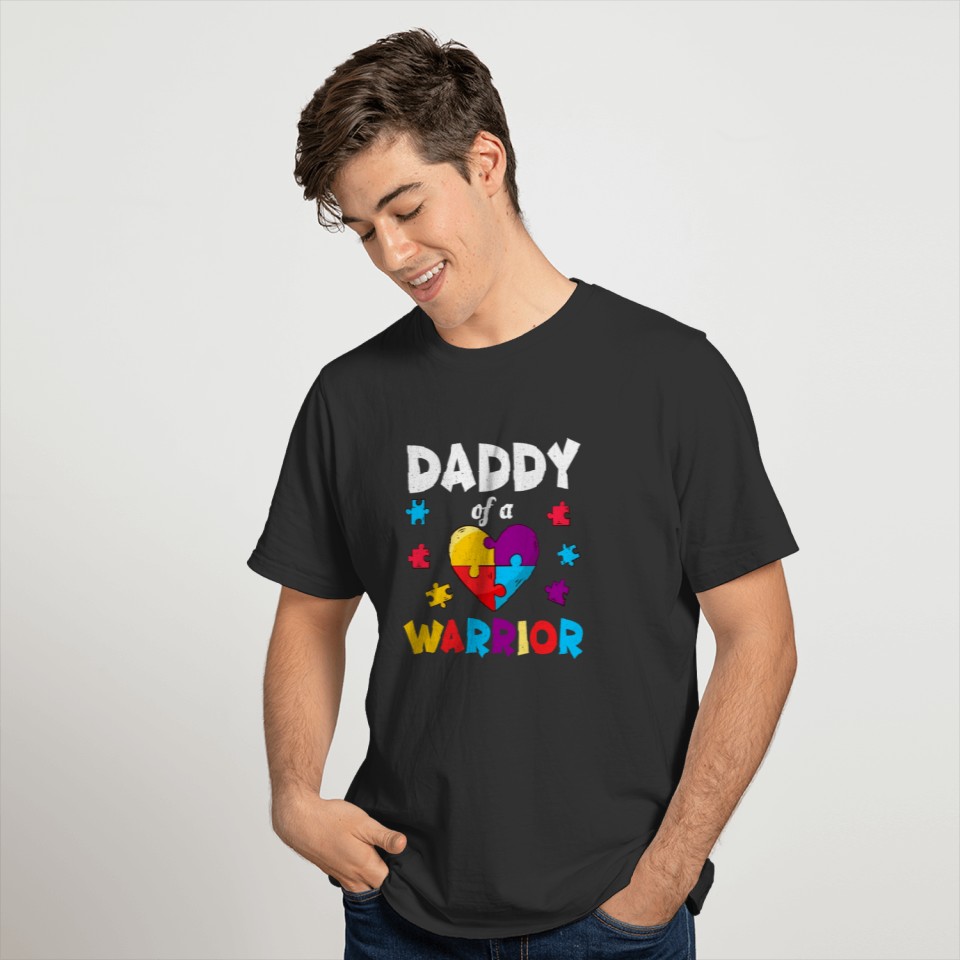 Daddy Puzzle Warrior Heart Autism Awareness T-shirt