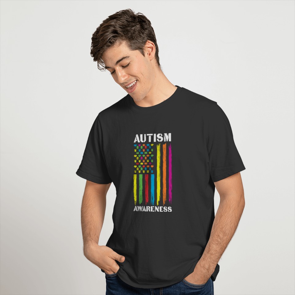 Autism Awareness Patriotic American Flag T-shirt