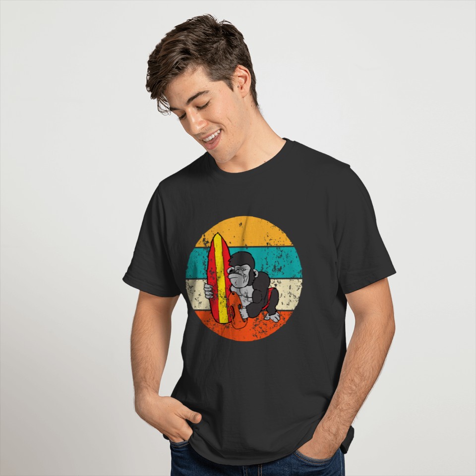 Vintage Retro Monkey Lifeguard Surfing Surfboard T-shirt