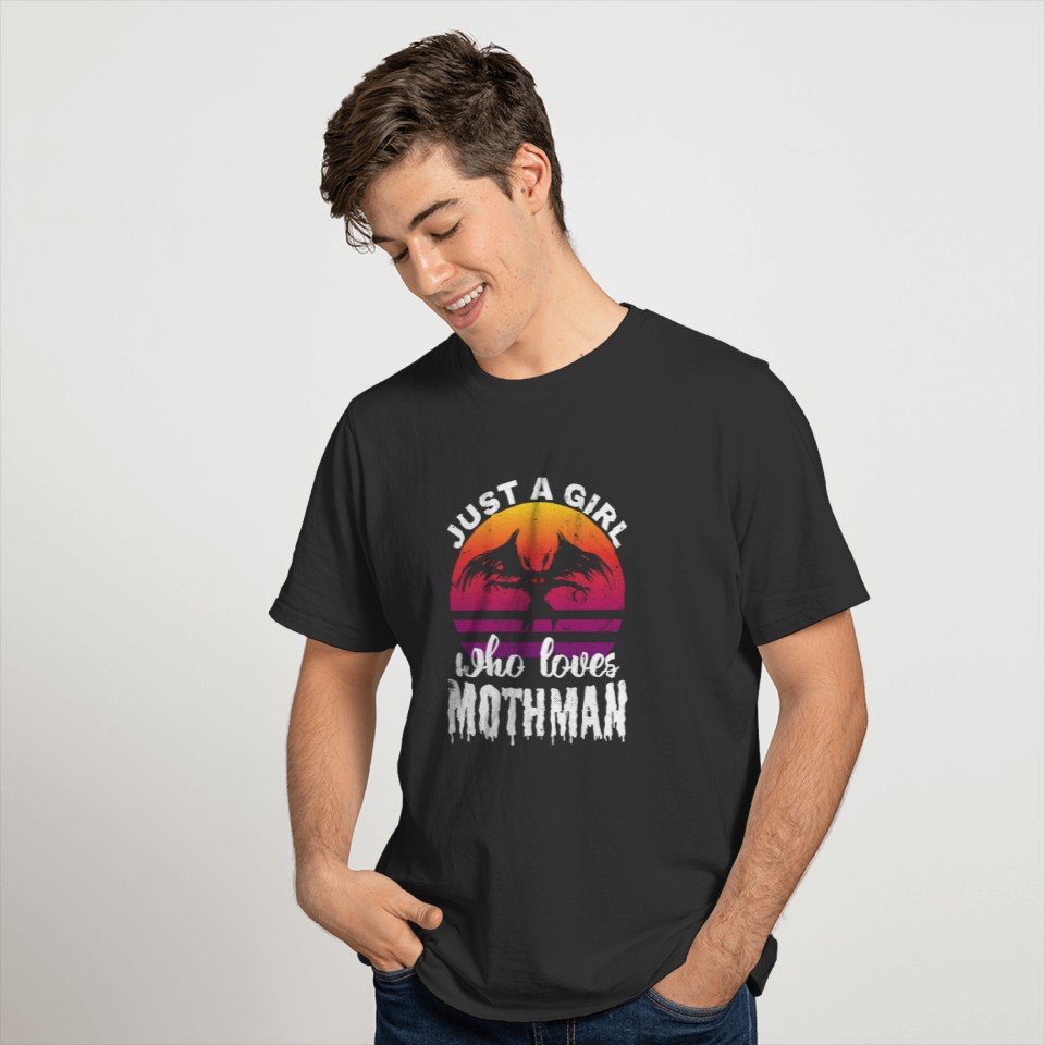 Just a Girl who loves Mothman Retro Sunset Womens T-shirt