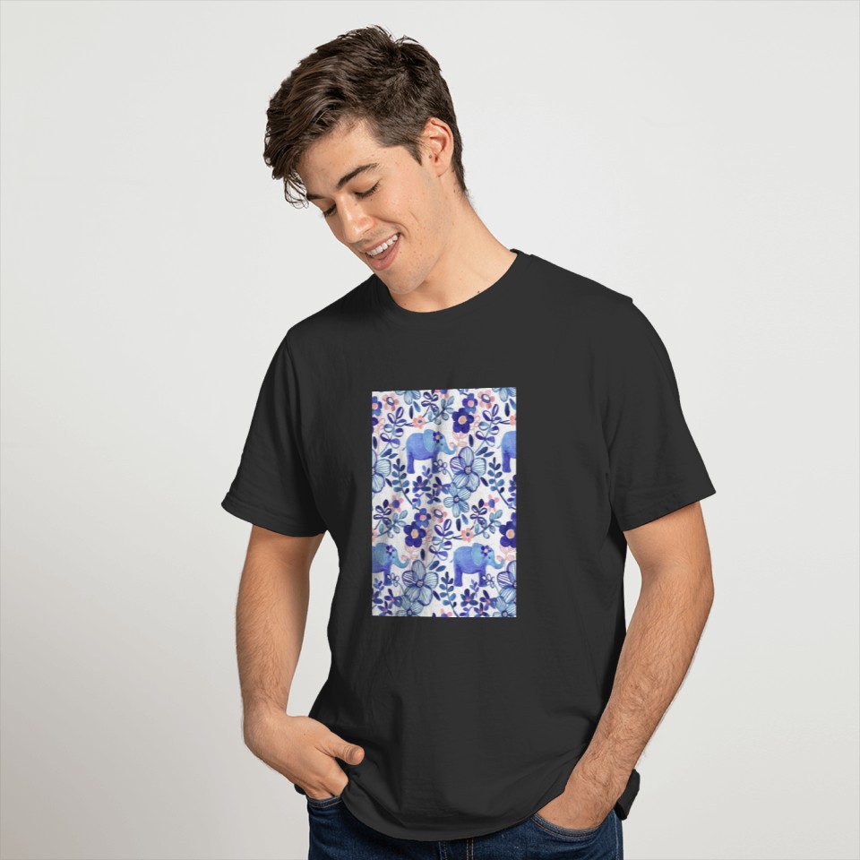 Pale Coral White and Purple Elephant and Floral T-shirt