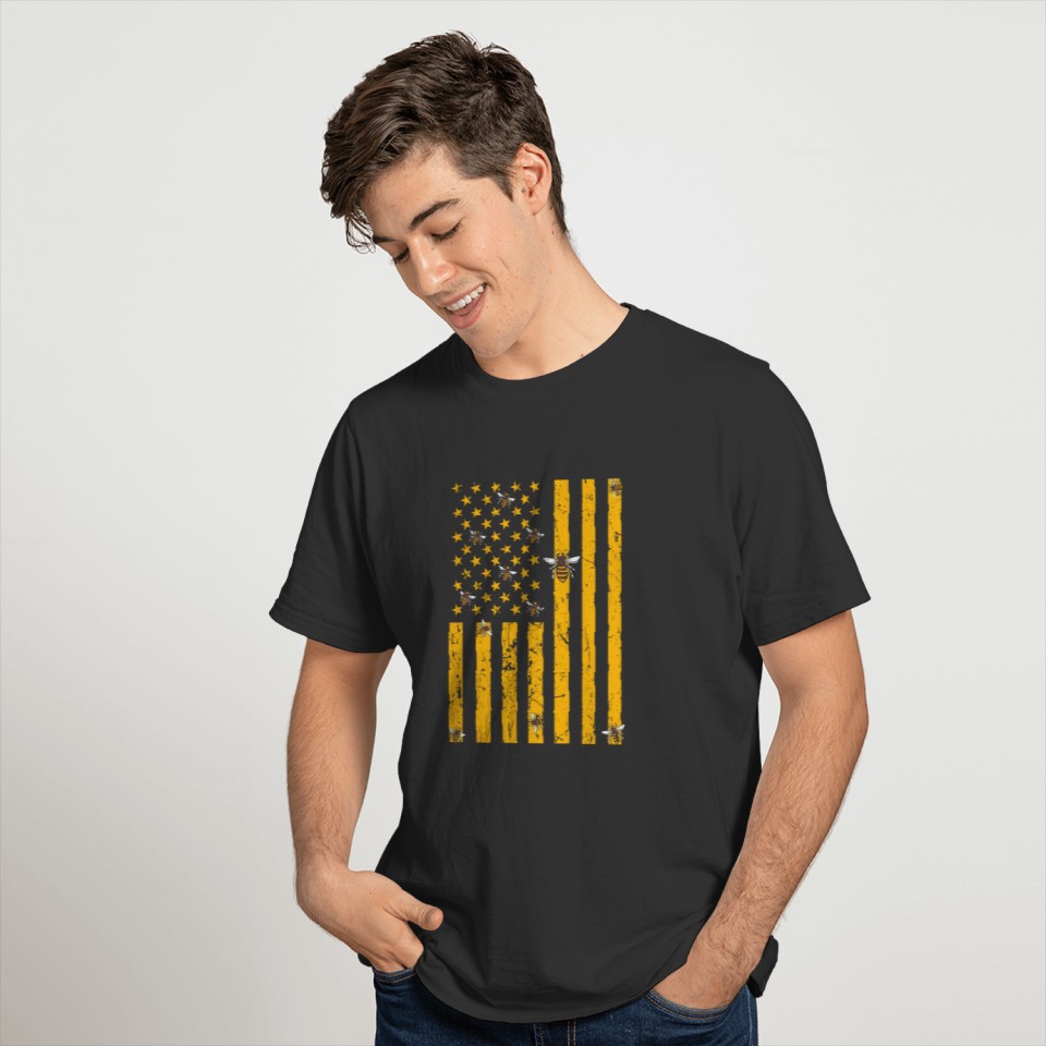 USA Flag Bee Insect Beekeeper Honey Beekeeping T-shirt