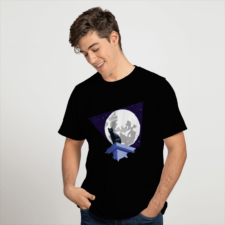Black cat under the moon T Shirts