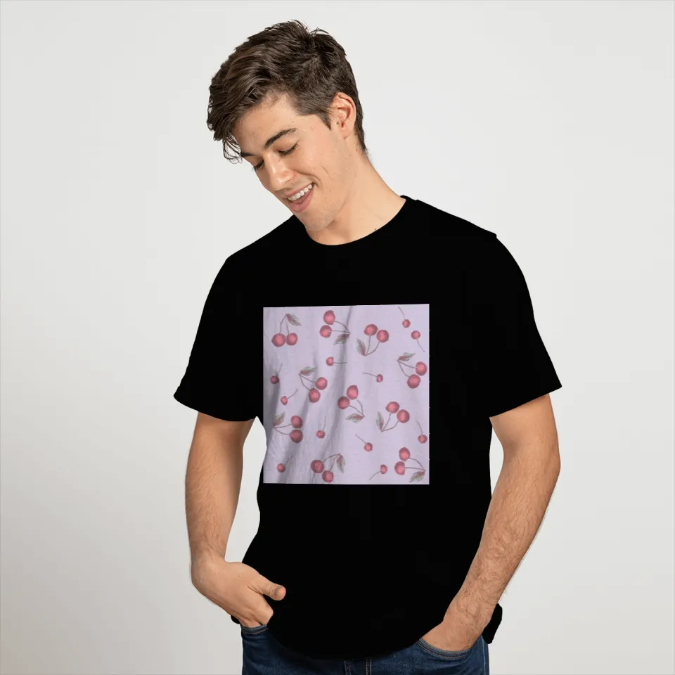 Retro Vintage Pastel Cool Lavender Cherry Pattern T Shirts