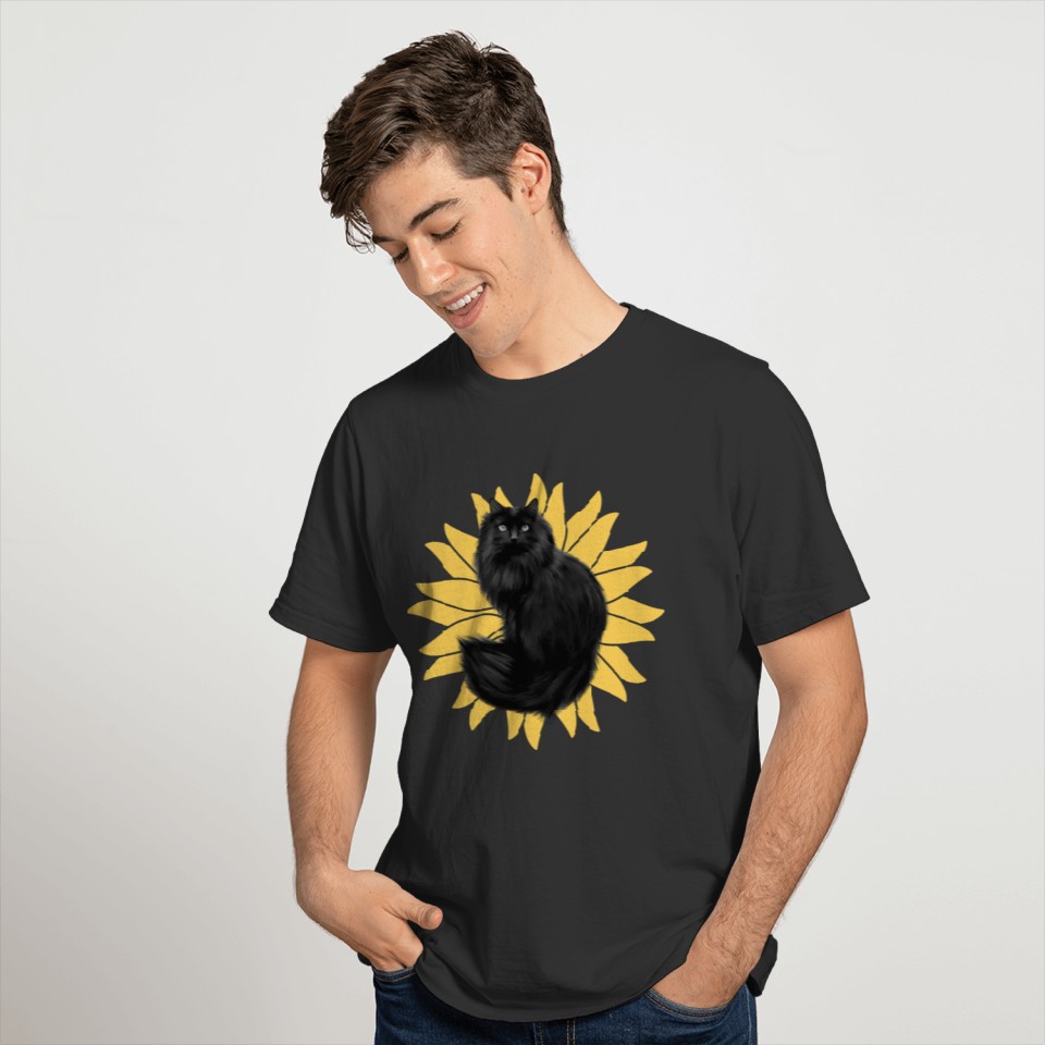 black cat with flower T Shirts