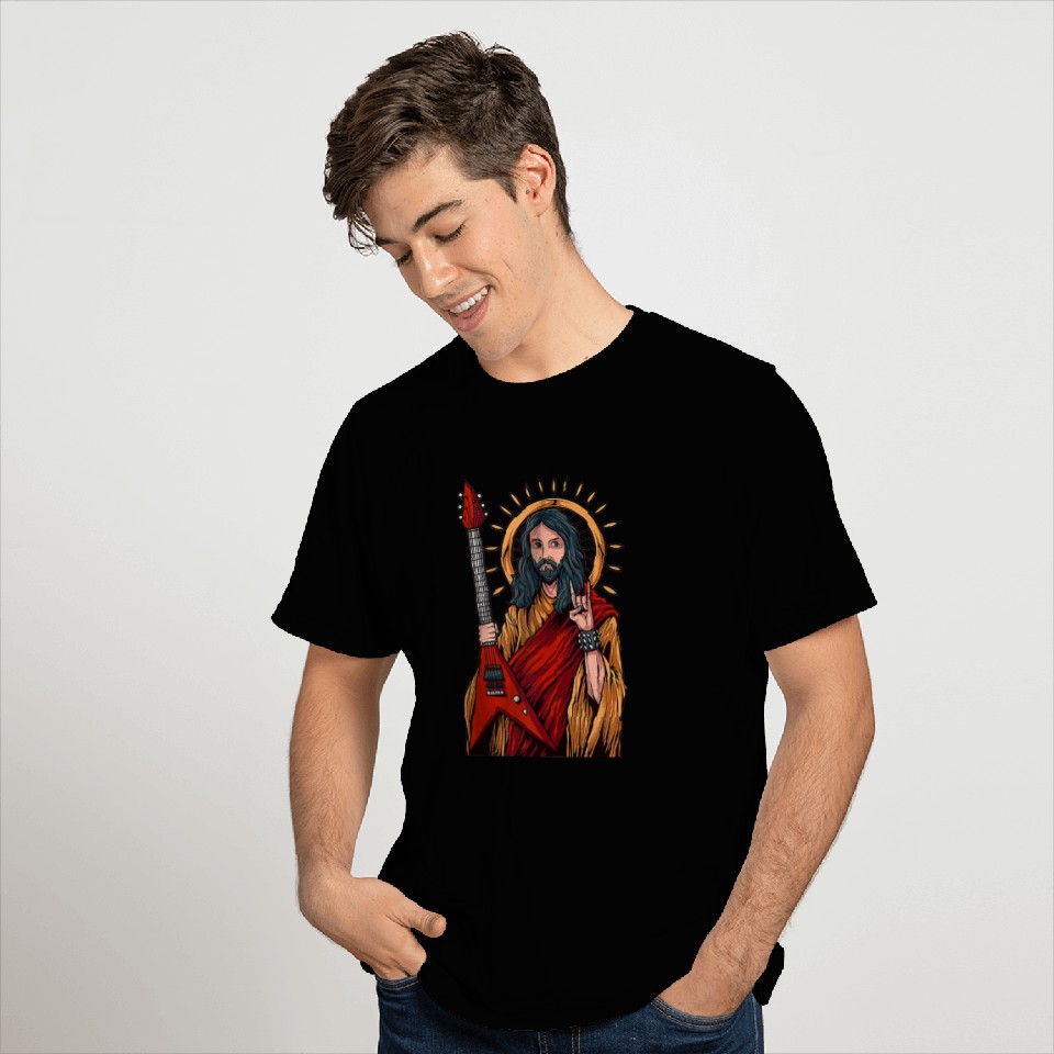 Jesus Playing Heavy Metal Guitar T Shirts