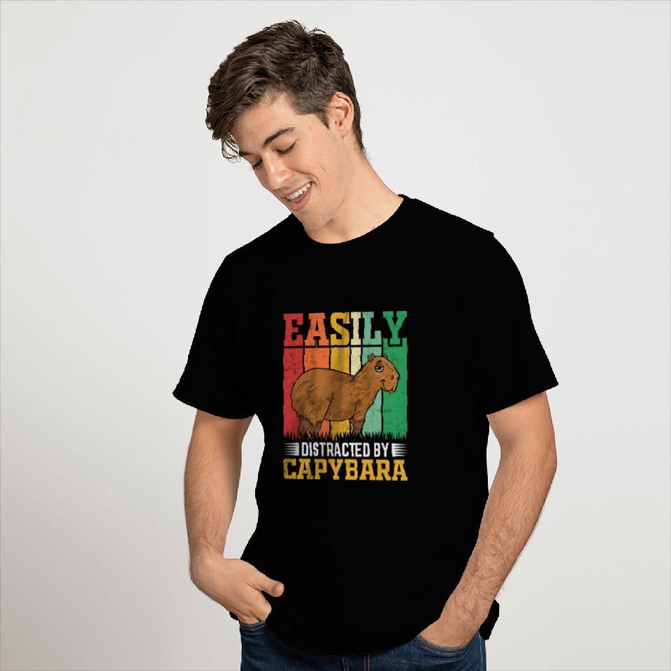 Retro Vintage Style Easily Distracted by Capybara T Shirts