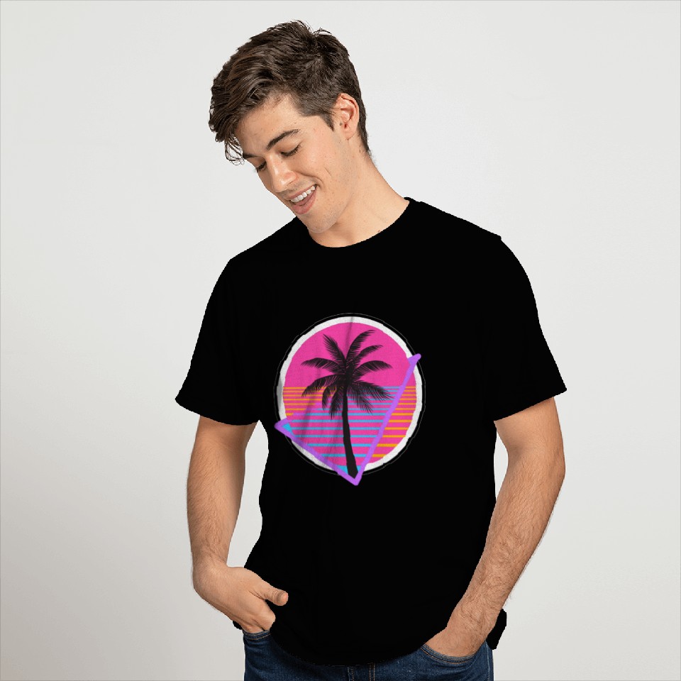 Neon Sunset Palm Tree T Shirts