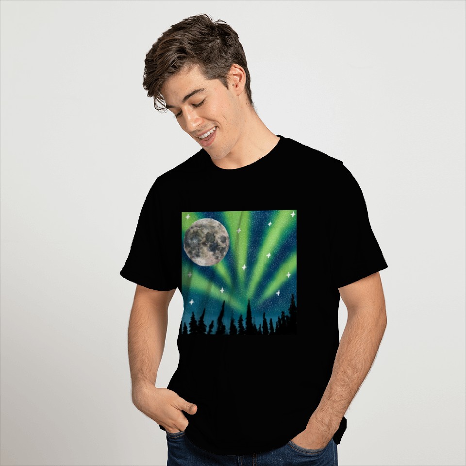 The Moon at Night - Northern lights T Shirts