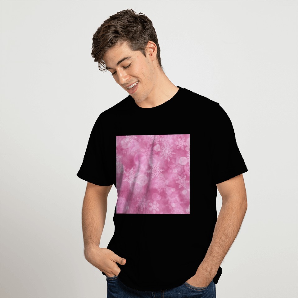 Pink White Snowflakes Pattern T Shirts