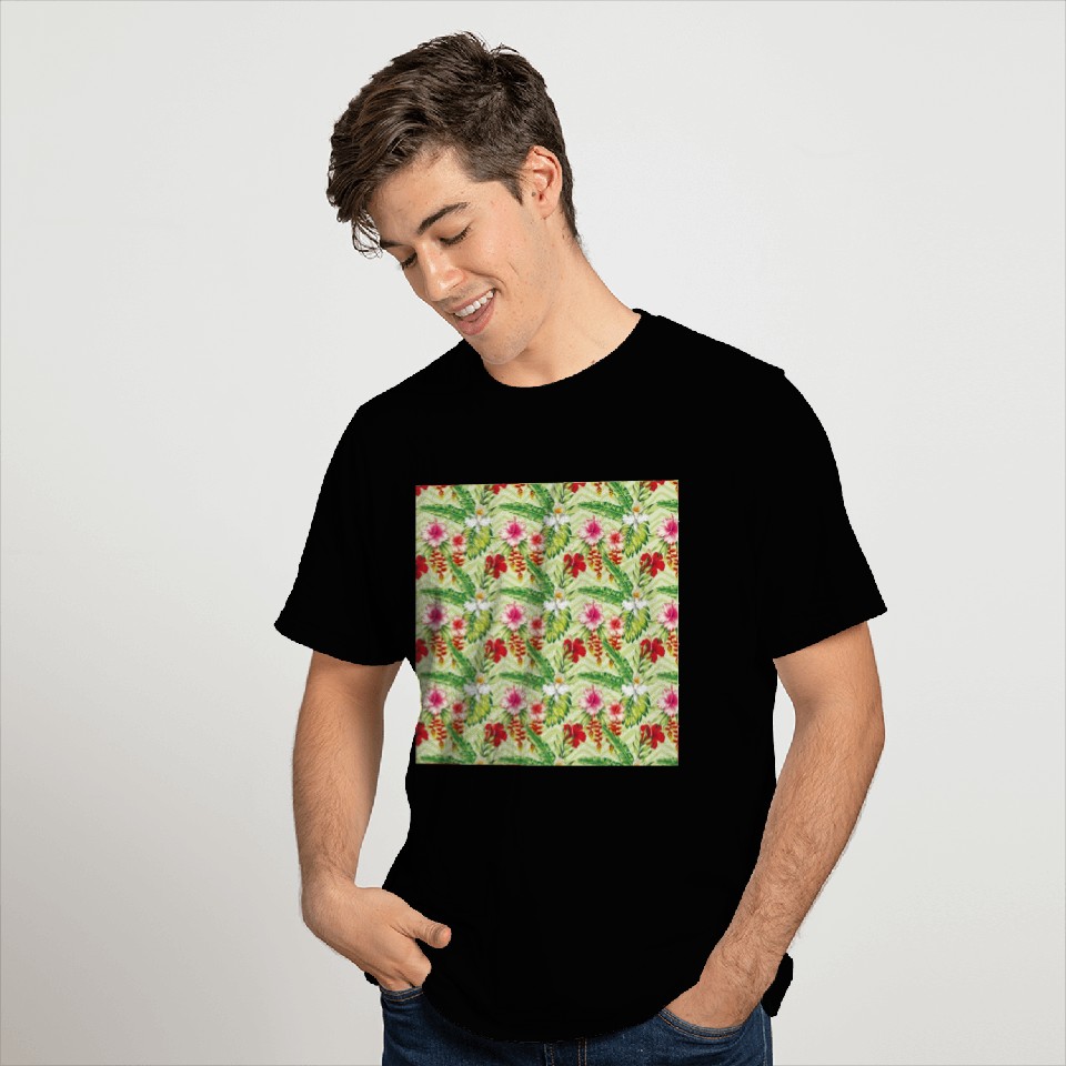 Illustration hibiscus palm leaves T Shirts