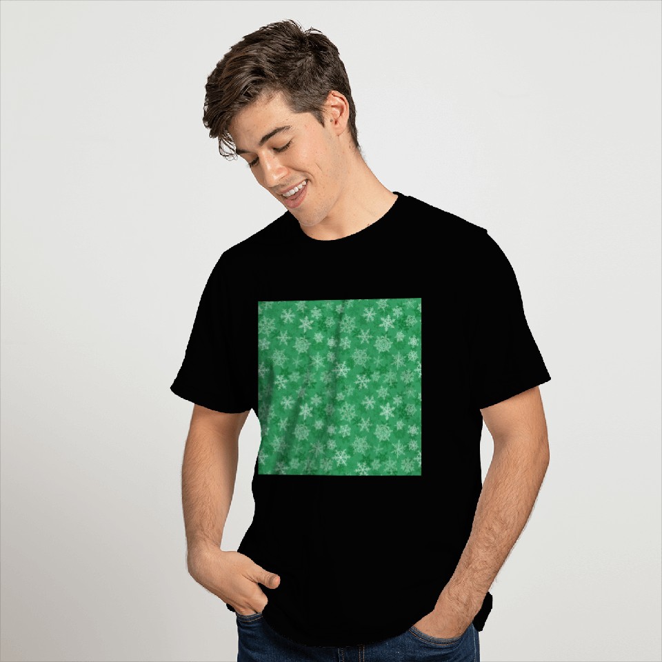 Pretty Green Snowflakes Pattern T Shirts