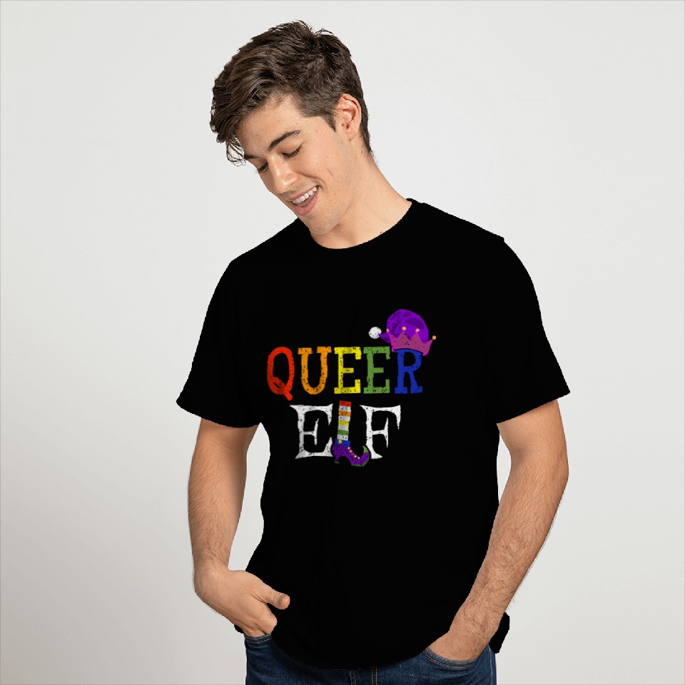 Queer Christmas Elf Gay Pride T Shirts