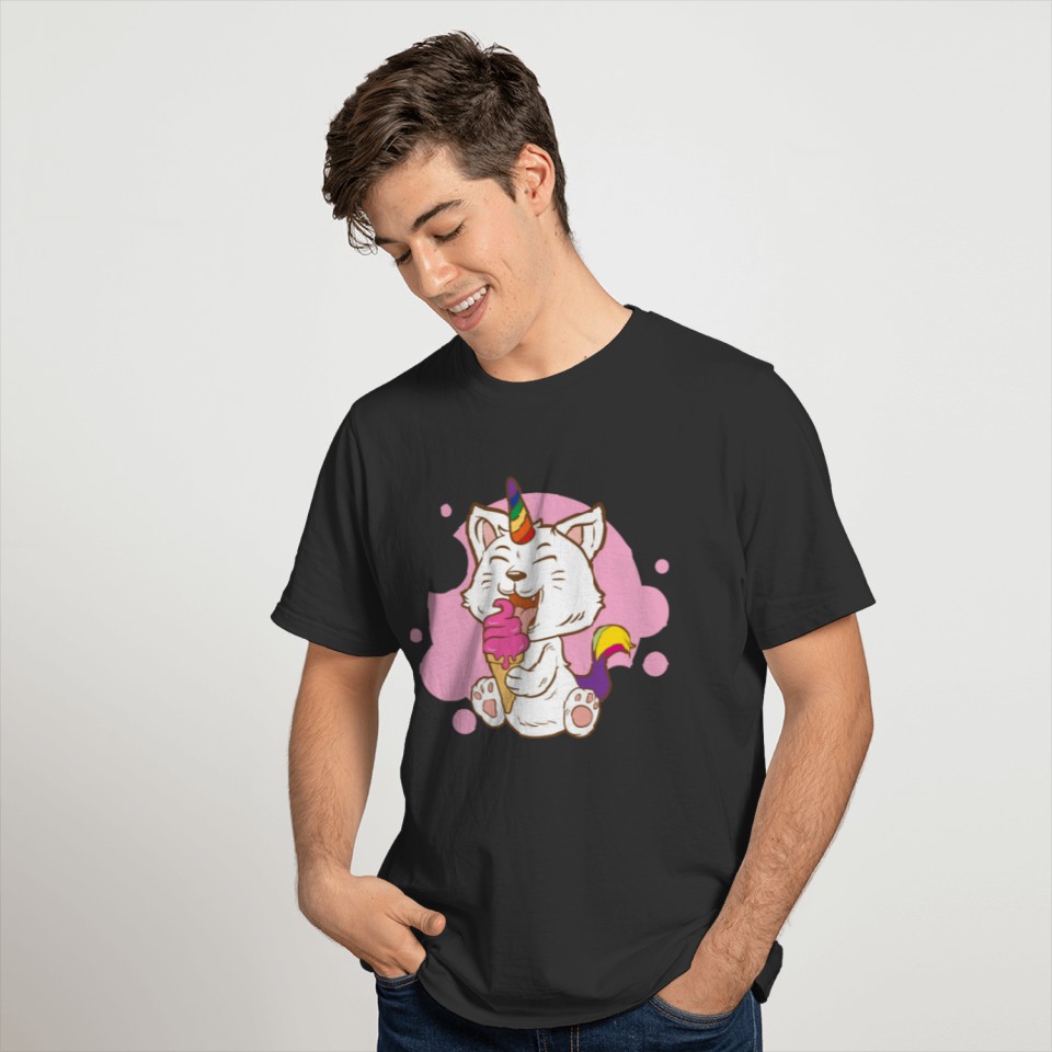Cat Eating Ice Cream Rainbow Cat Lady Gift Idea T Shirts
