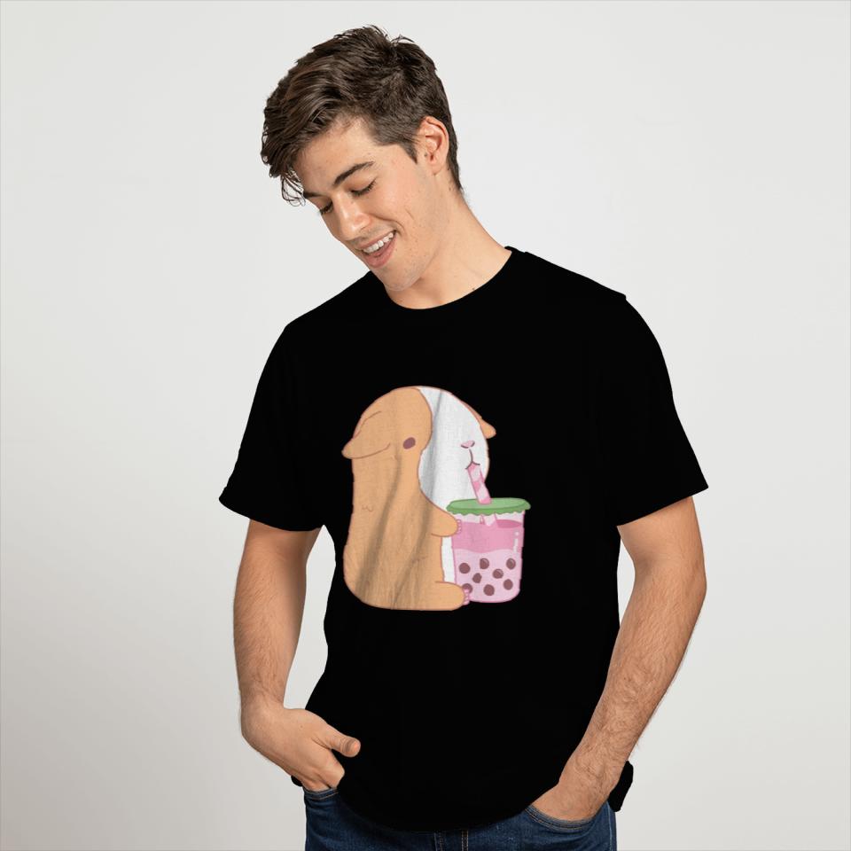 Cute Orange Guinea Pig Drinking Strawberry Bubble T Shirts