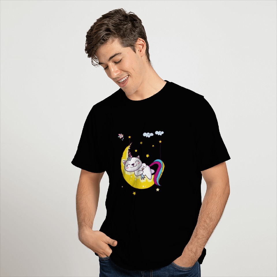 Unicorn pony cat on the moon, magic sleeping time T Shirts