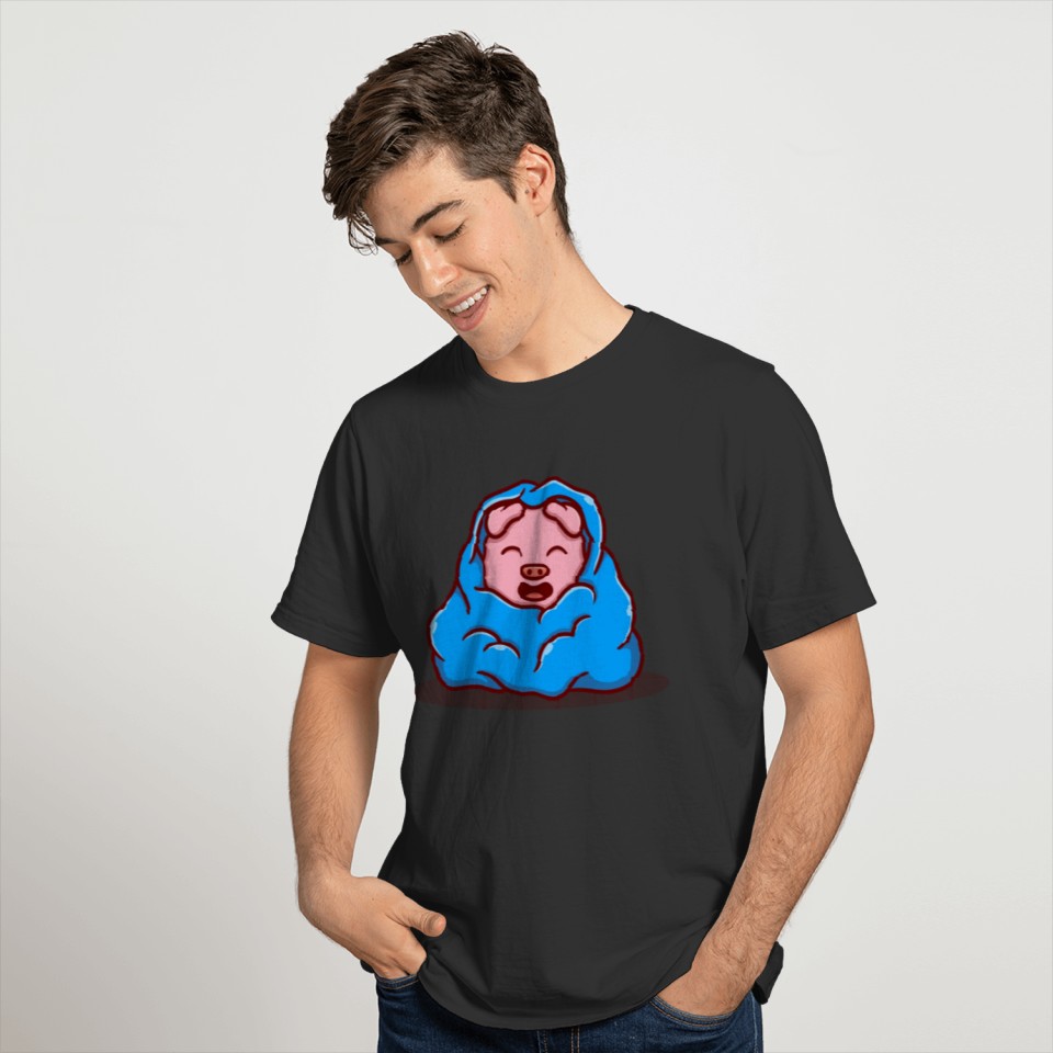 Cute pig with blanket cartoon illustration T Shirts