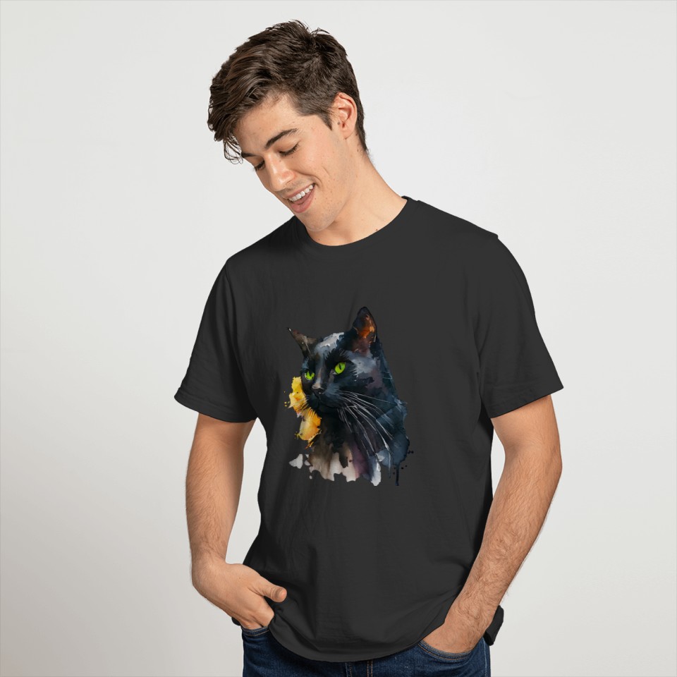 Black Cat Watercolor Portrait T Shirts