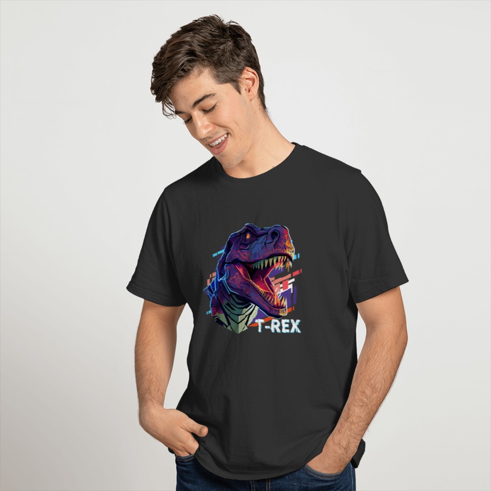 Colorful Roaring Tyrannosaurus Rex T-Rex Head Dino T Shirts