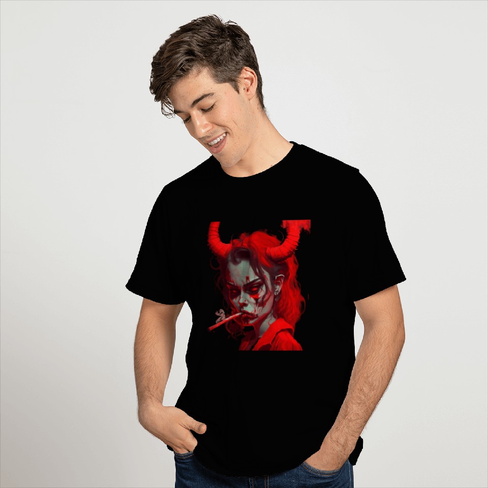 red devil girl smokes a cigarettе T Shirts