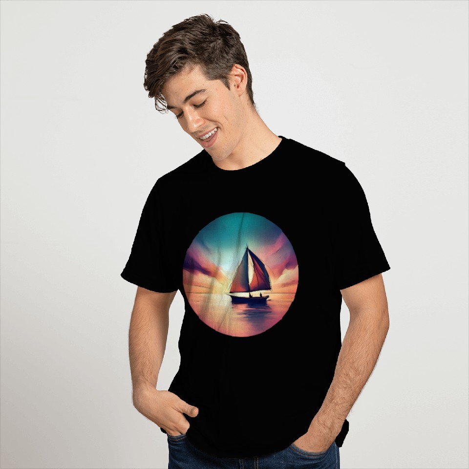 Sailing Sailboat Dinghy Sunset Design T Shirts