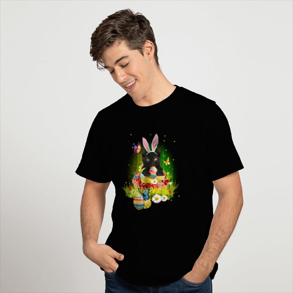 Black Cat Easter Day Bunny Eggs Mens T Shirts