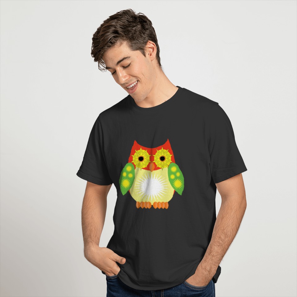 Star Owl Red Yellow Green T Shirts