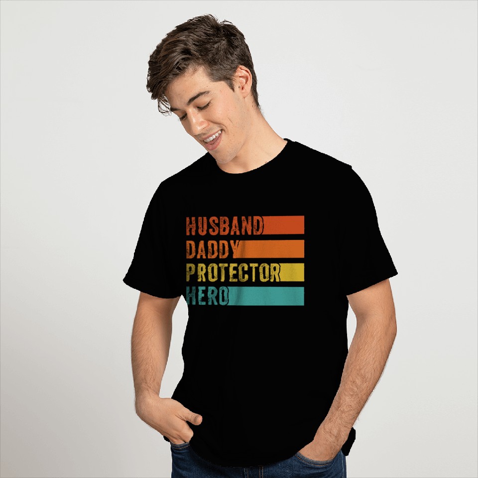 Retro Husband Daddy Protector Hero Fathers day T Shirts