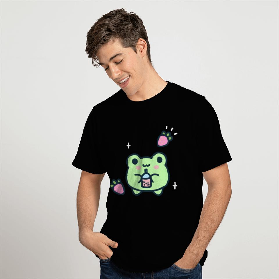 Frog Drinking Strawberry Boba T Shirts