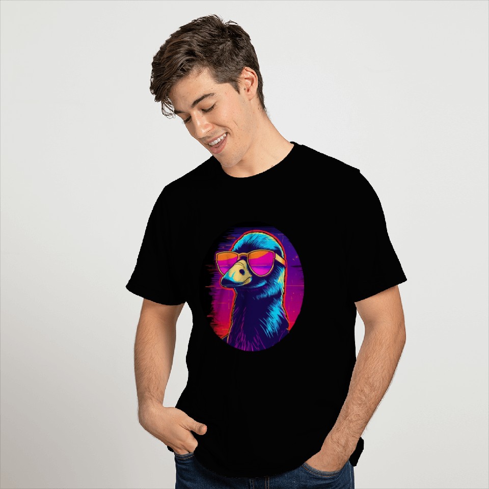 Synthwave Bird with Glasses T Shirts
