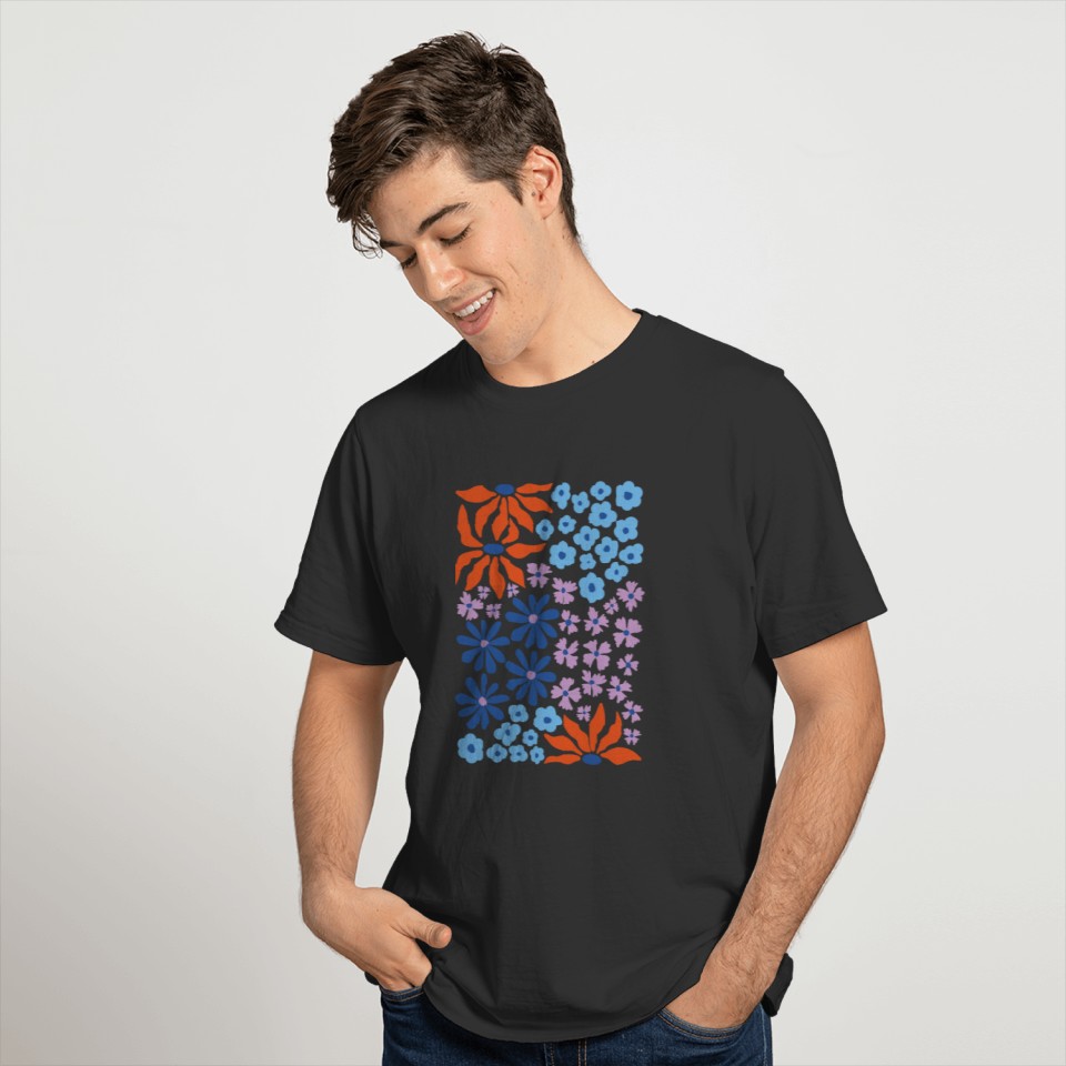 Red Blue Lilac Whimsical Flowers T Shirts
