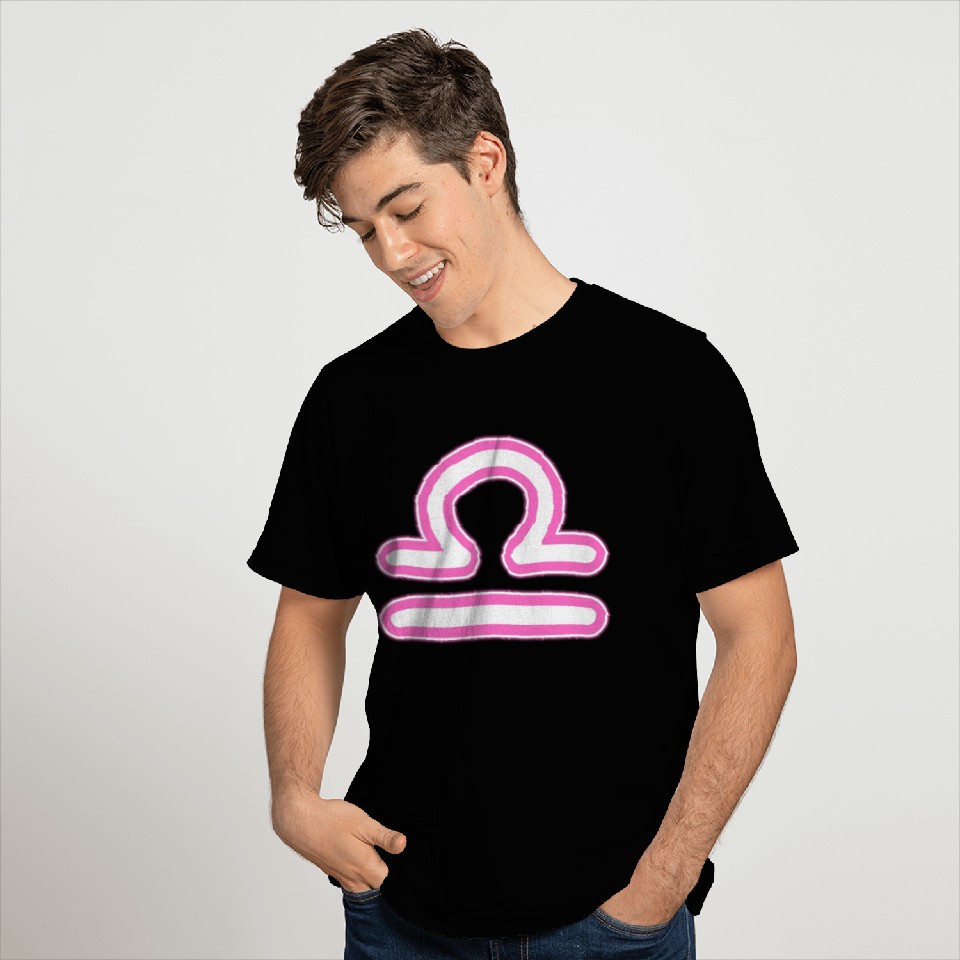 Libra Zodiac Sign Neon Pink T Shirts