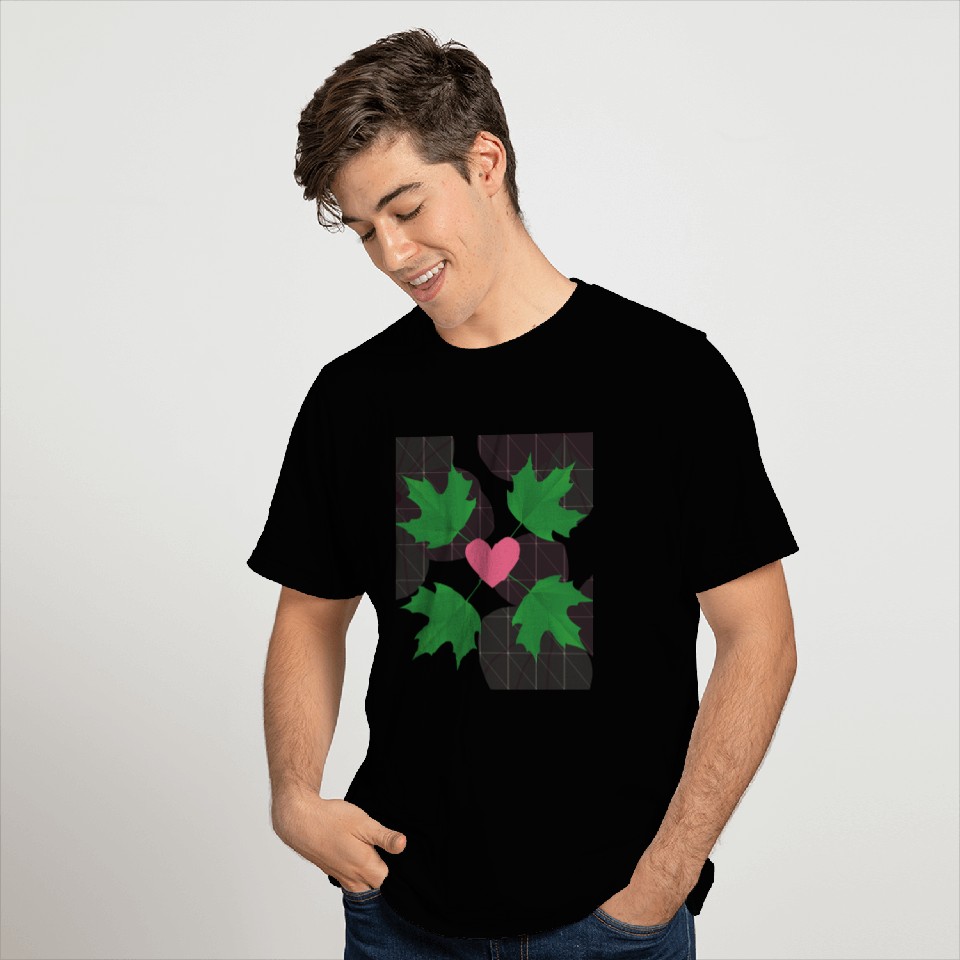 Green Leaf Pink Heart T Shirts