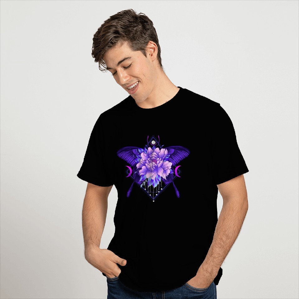 Peony Butterfly geometric tattoo T Shirts